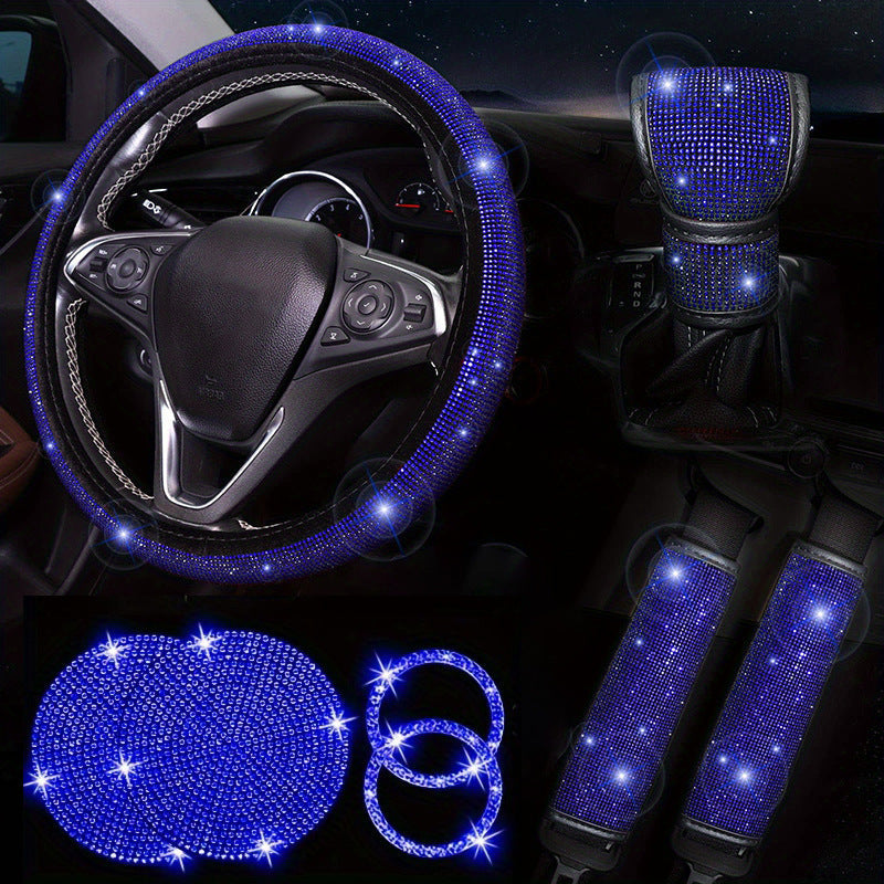 Diamond Set Leather Steering Wheel Cover Rhinestones