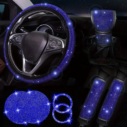 Diamond Set Leather Steering Wheel Cover Rhinestones