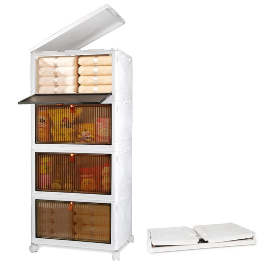 4-Tier Foldable Storage Bins with Lid Front Magnetic Organizer