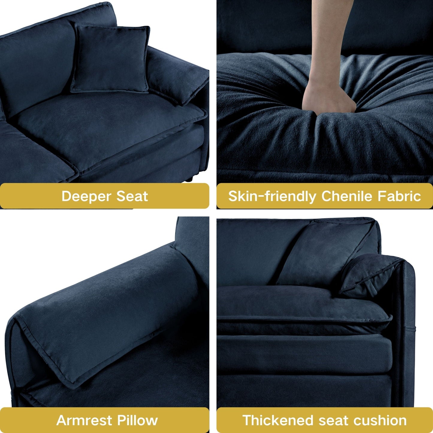 Deep Seat Modular Sectional Sofa Cloud Couch With Ottoman
