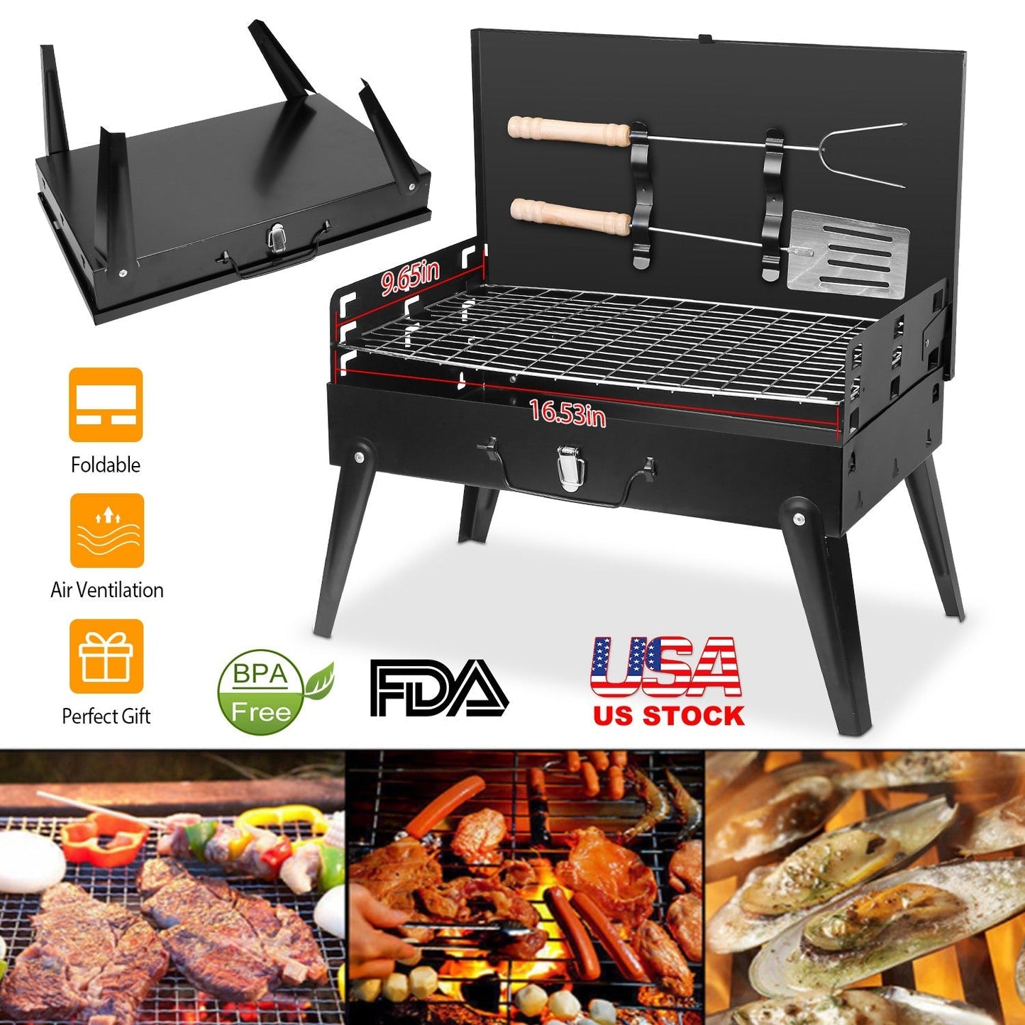 Portable Charcoal Grill Foldable BBQ Suitcase Grill