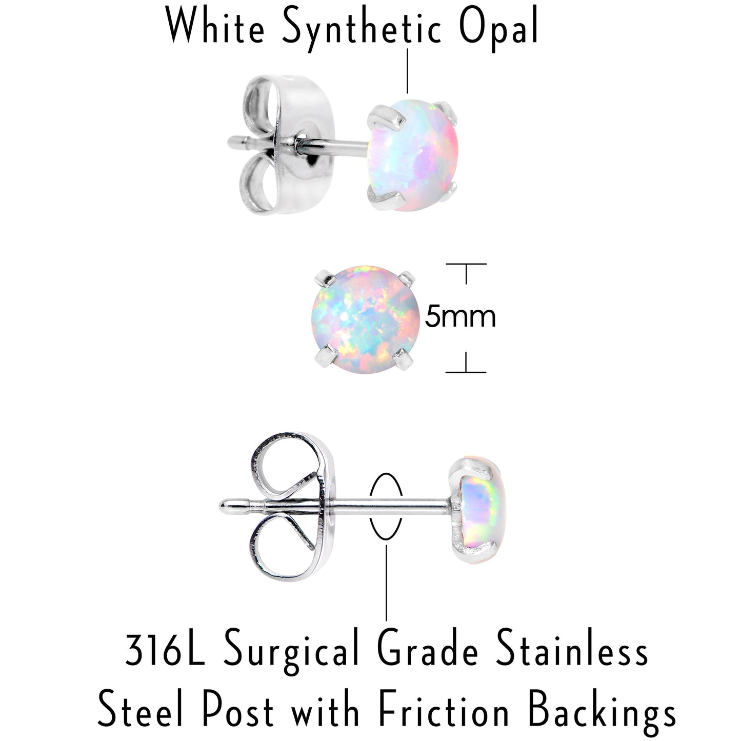 Opal Stainless Steel Post Stud Earring  Set of 3