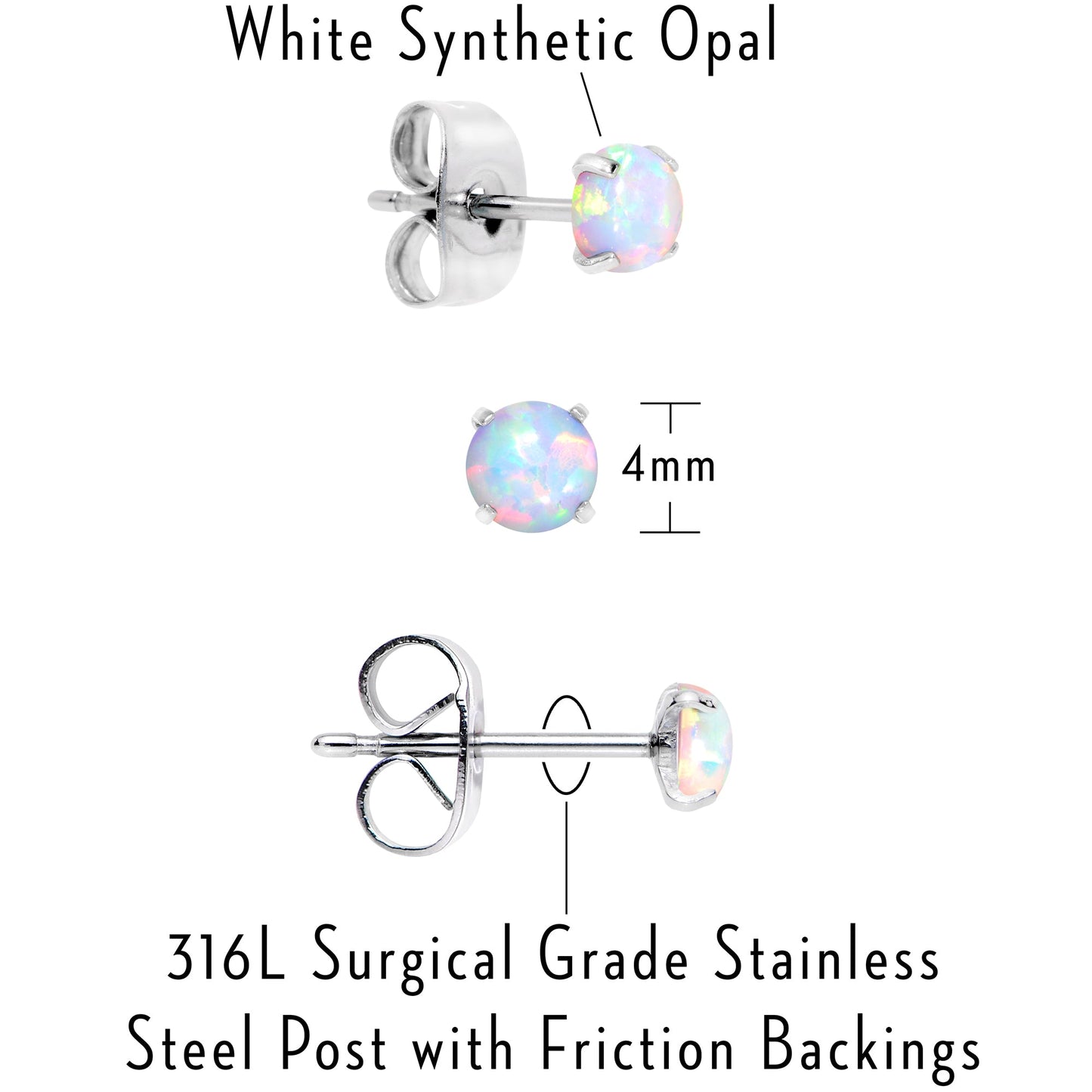 Opal Stainless Steel Post Stud Earring  Set of 3