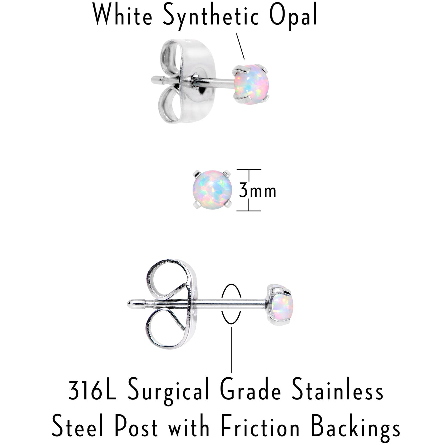 Opal Stainless Steel Post Stud Earring  Set of 3