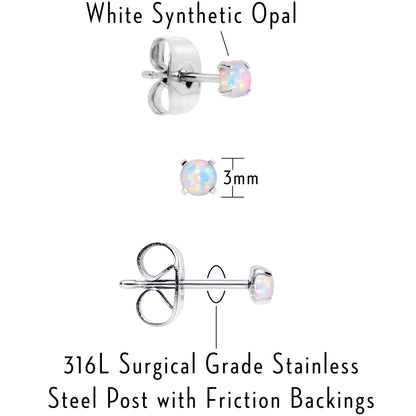 Opal Stainless Steel Post Stud Earring  Set of 3