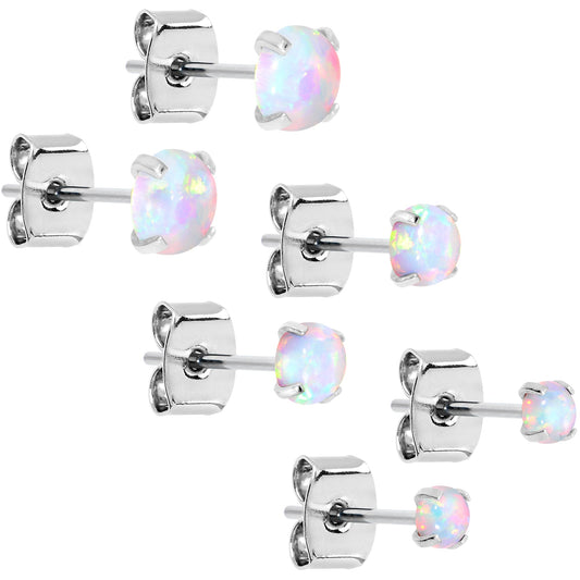 Opal Stainless Steel Post Stud Earring  Set of 3