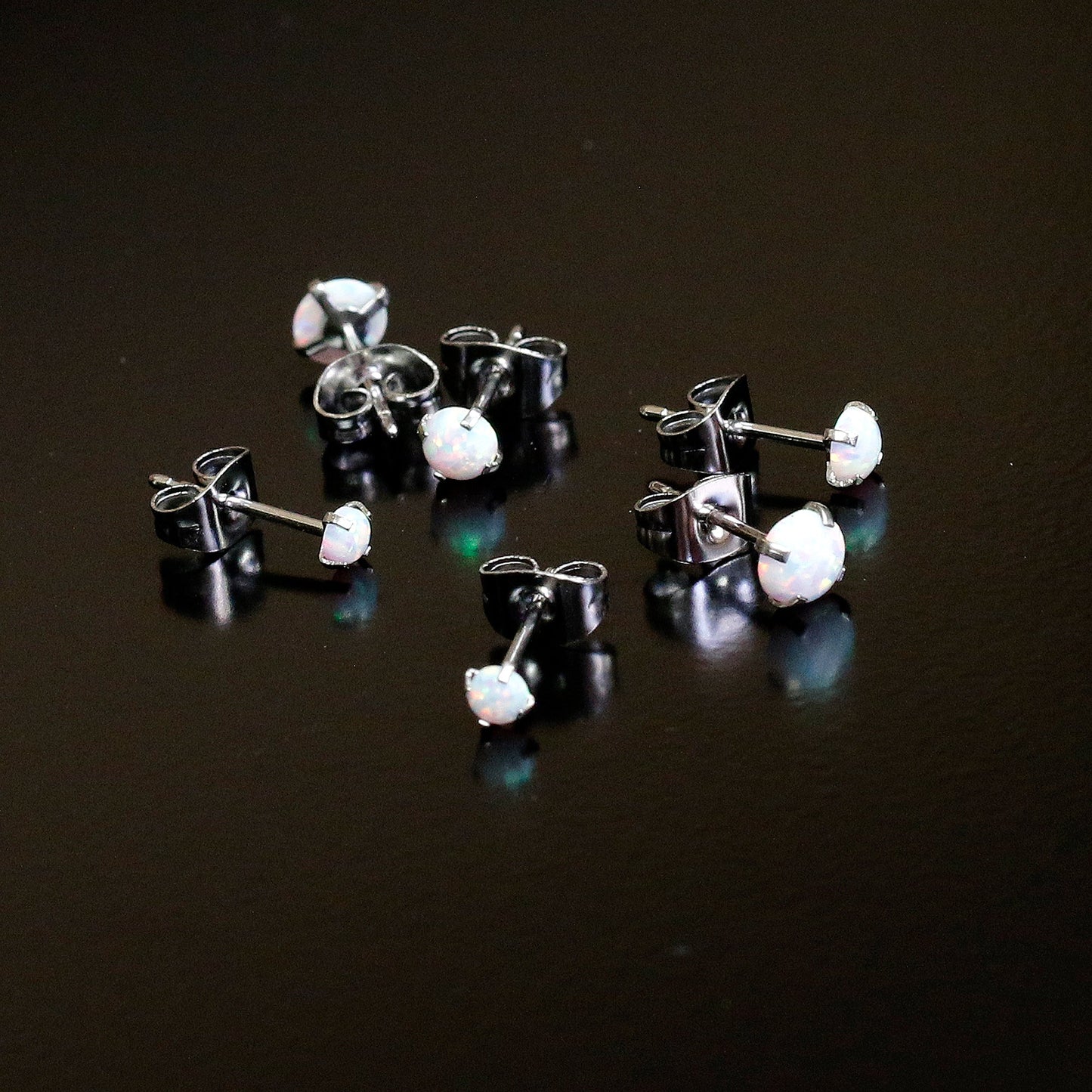 Opal Stainless Steel Post Stud Earring  Set of 3