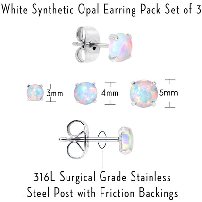 Opal Stainless Steel Post Stud Earring  Set of 3
