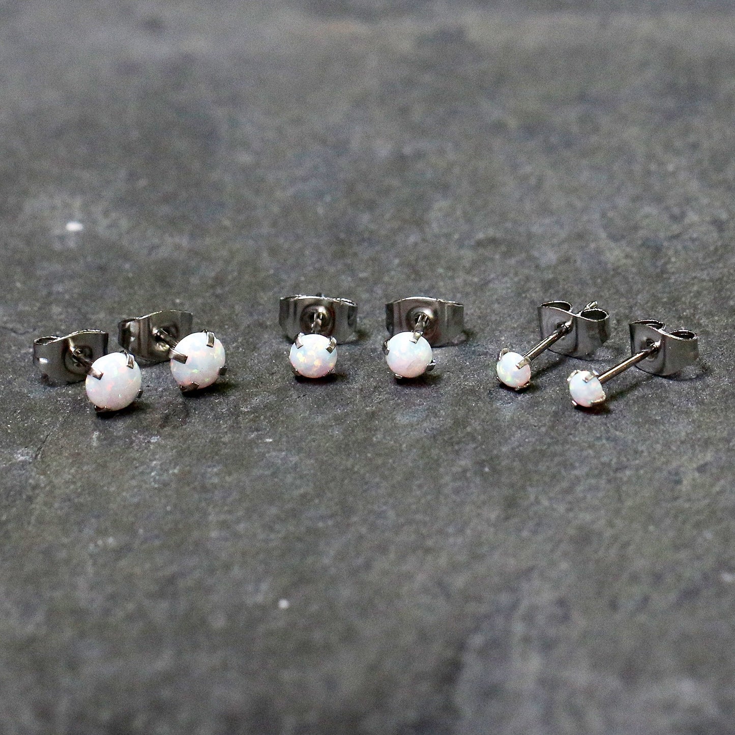 Opal Stainless Steel Post Stud Earring  Set of 3