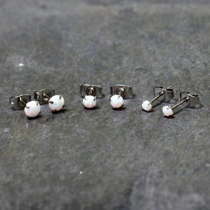 Opal Stainless Steel Post Stud Earring  Set of 3