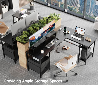 L Shaped Desk With Black Storage Drawers Unit