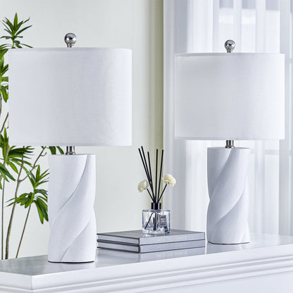 Modern Ceramic Table Lamp, White, Set of 2