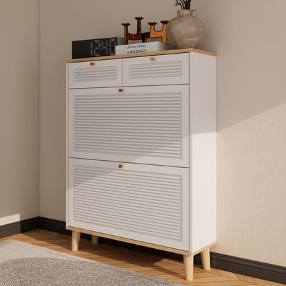 Modern Freestanding Shoe Cabinet With Flip Up Doors And Drawers