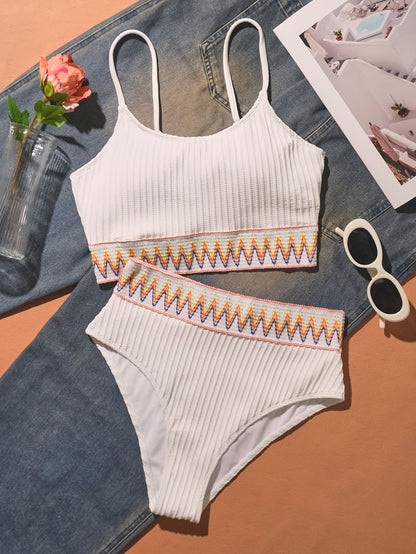 Bikini Scoop Neck High Waist 2 Piece Swimsuit for Women