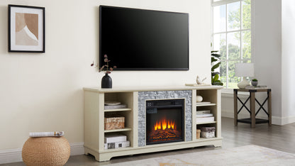 Mantel electric fireplace stone TV media stand