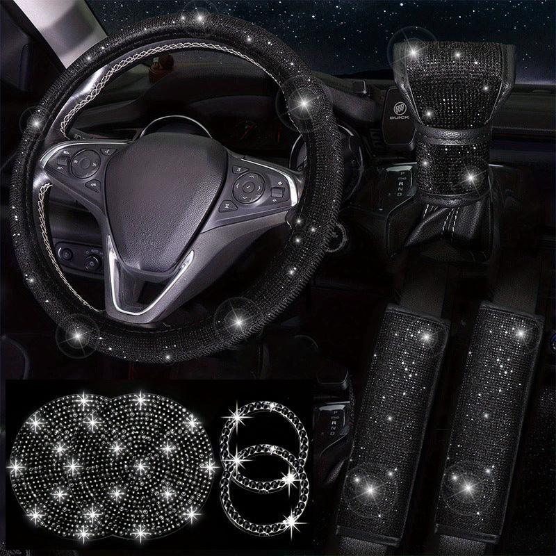Diamond Set Leather Steering Wheel Cover Rhinestones