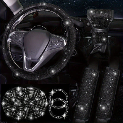 Diamond Set Leather Steering Wheel Cover Rhinestones