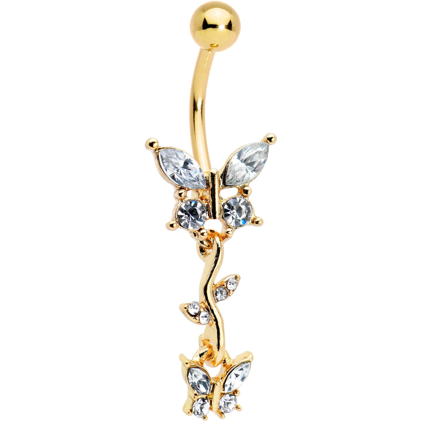 Clear Gem Butterfly Dangle Belly Ring