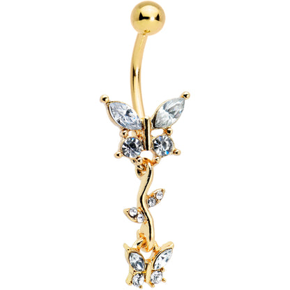 Clear Gem Butterfly Dangle Belly Ring