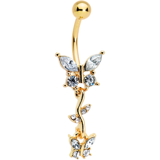 Clear Gem Butterfly Dangle Belly Ring