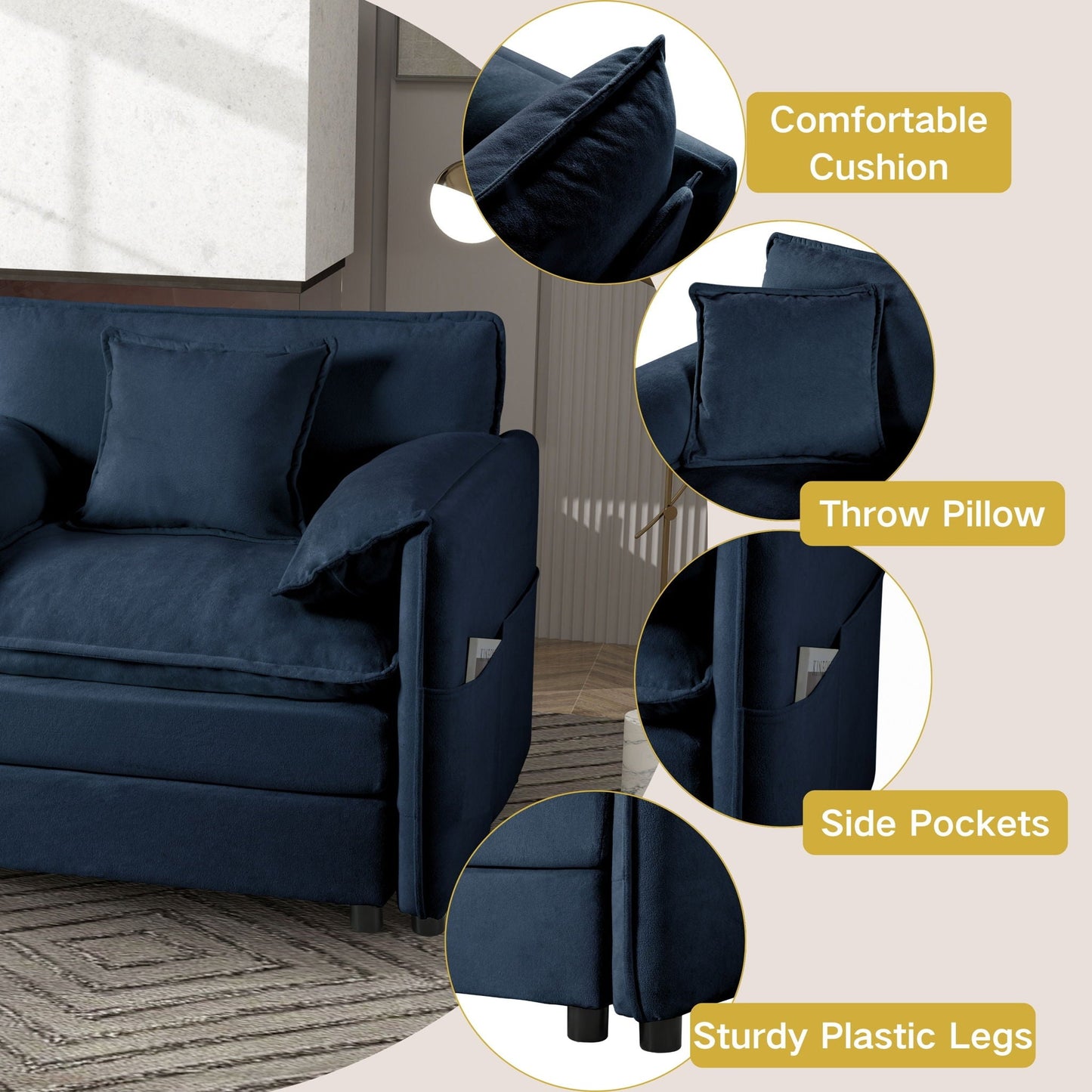 Deep Seat Modular Sectional Sofa Cloud Couch With Ottoman