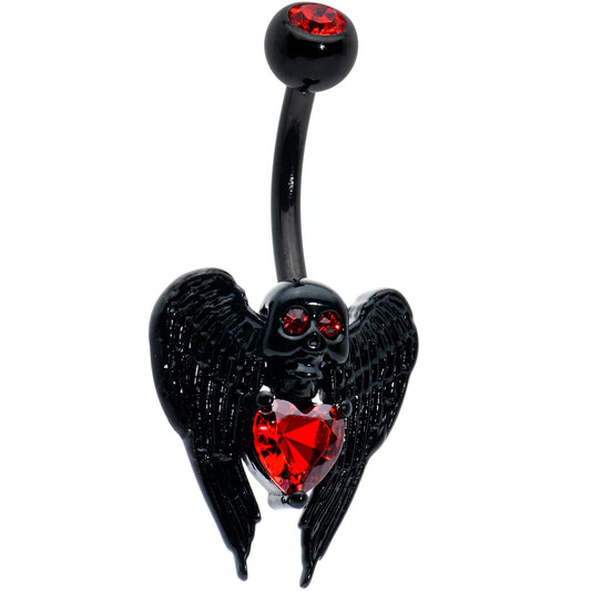 Black Heart Winged Skull Gothic Belly Ring