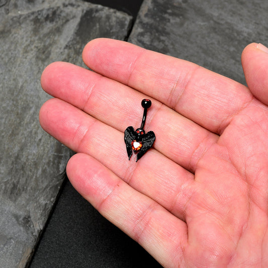 Black Heart Winged Skull Gothic Belly Ring