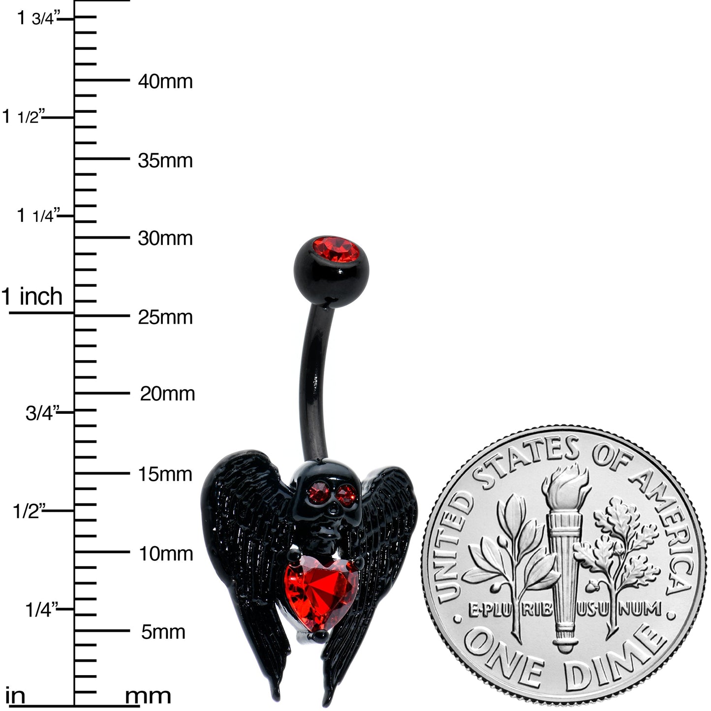 Black Heart Winged Skull Gothic Belly Ring
