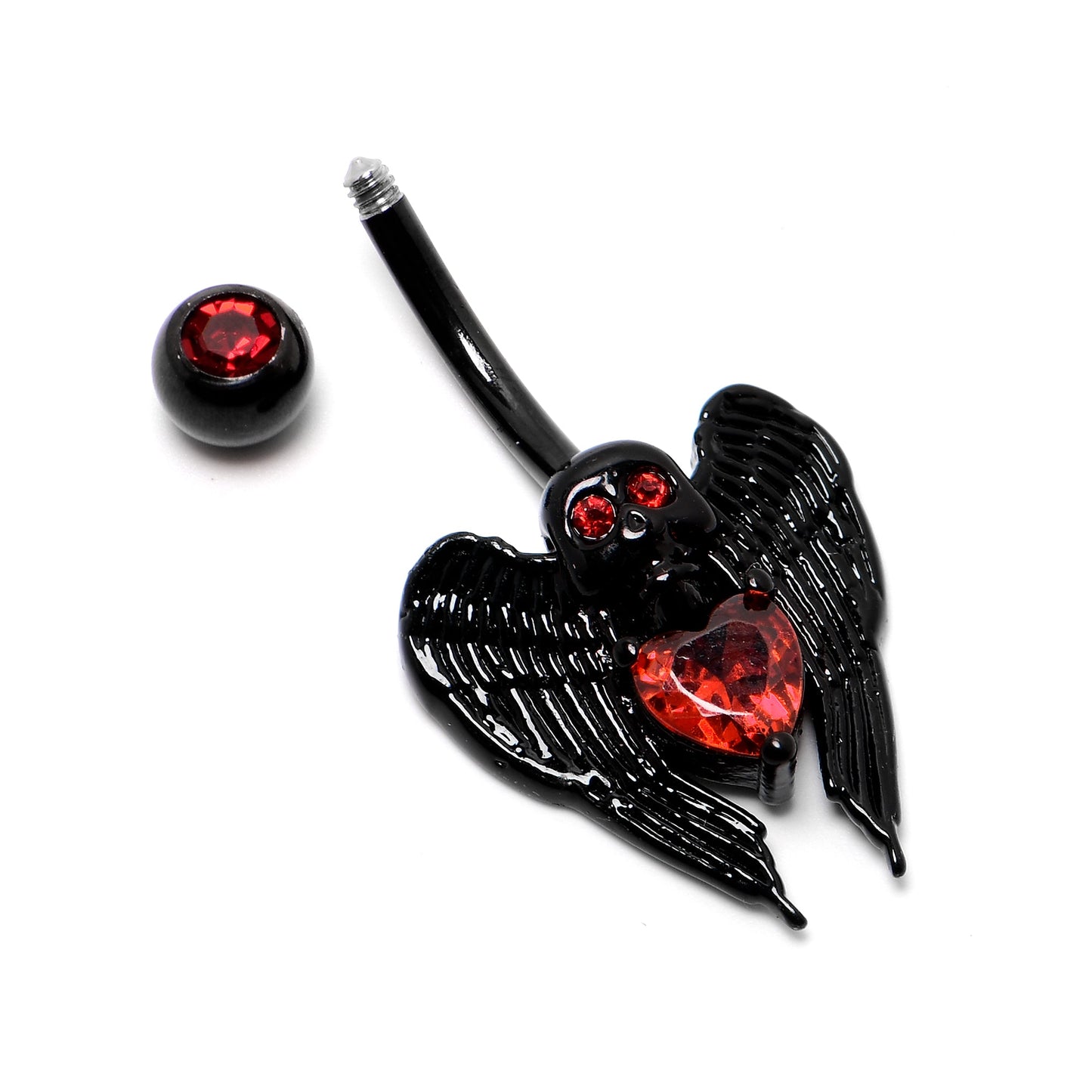 Black Heart Winged Skull Gothic Belly Ring