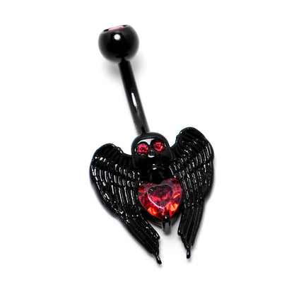 Black Heart Winged Skull Gothic Belly Ring