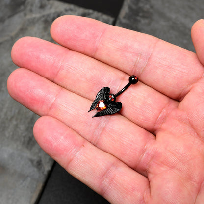 Black Heart Winged Skull Gothic Belly Ring