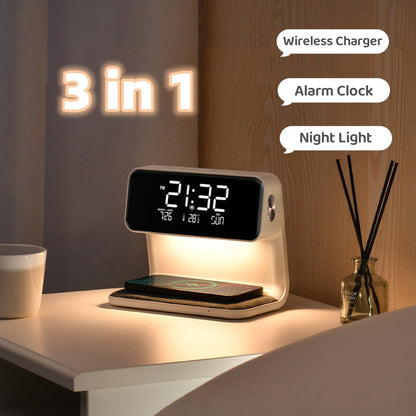 Bedside Lamp Wireless Charging LCD Screen Alarm Clock