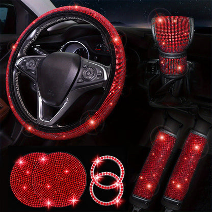 Diamond Set Leather Steering Wheel Cover Rhinestones
