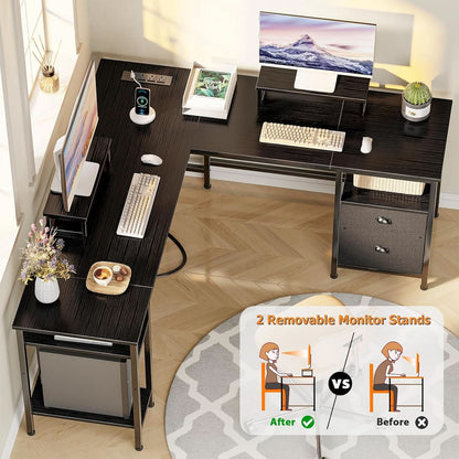 L Shaped Desk With Black Storage Drawers Unit