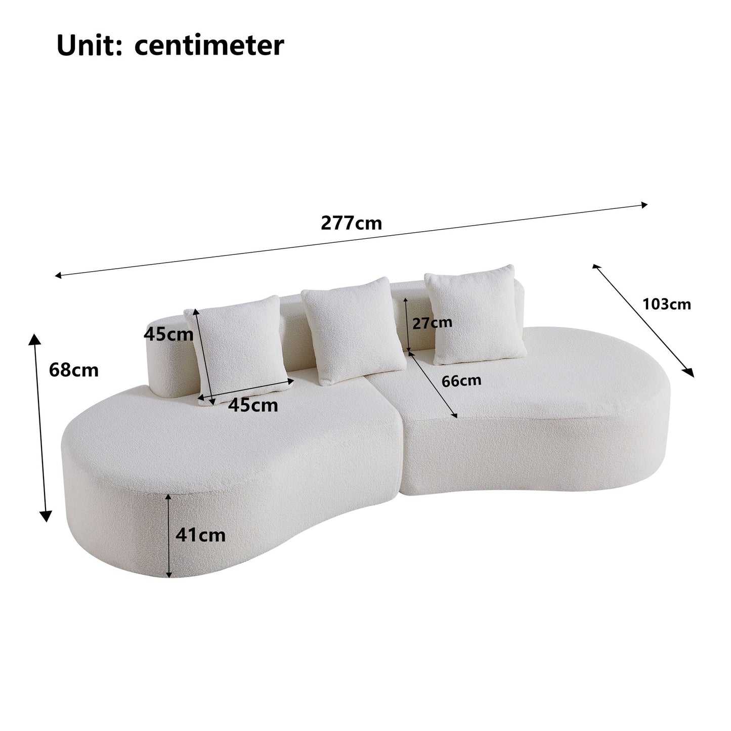 Curved Boneless Couch, Half Moon Sofa, 5 Seat