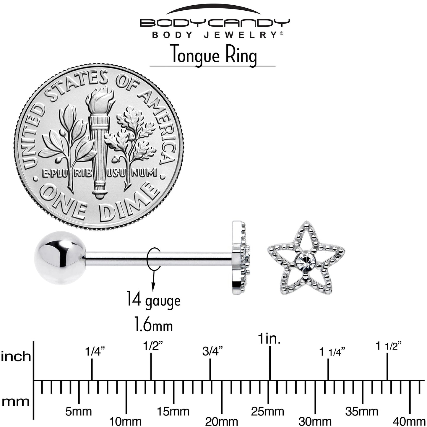 Clear Gem Star Tongue Ring