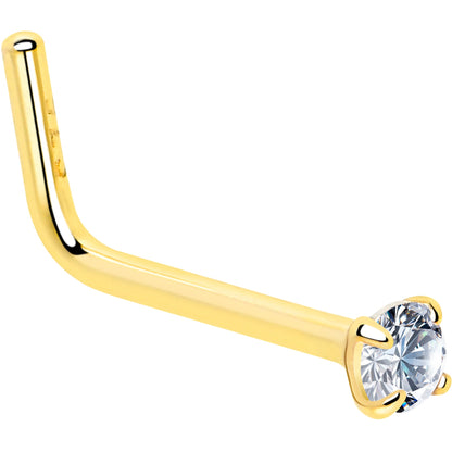 Gold Plated Sterling Silver CZ L-Shape Nose Ring