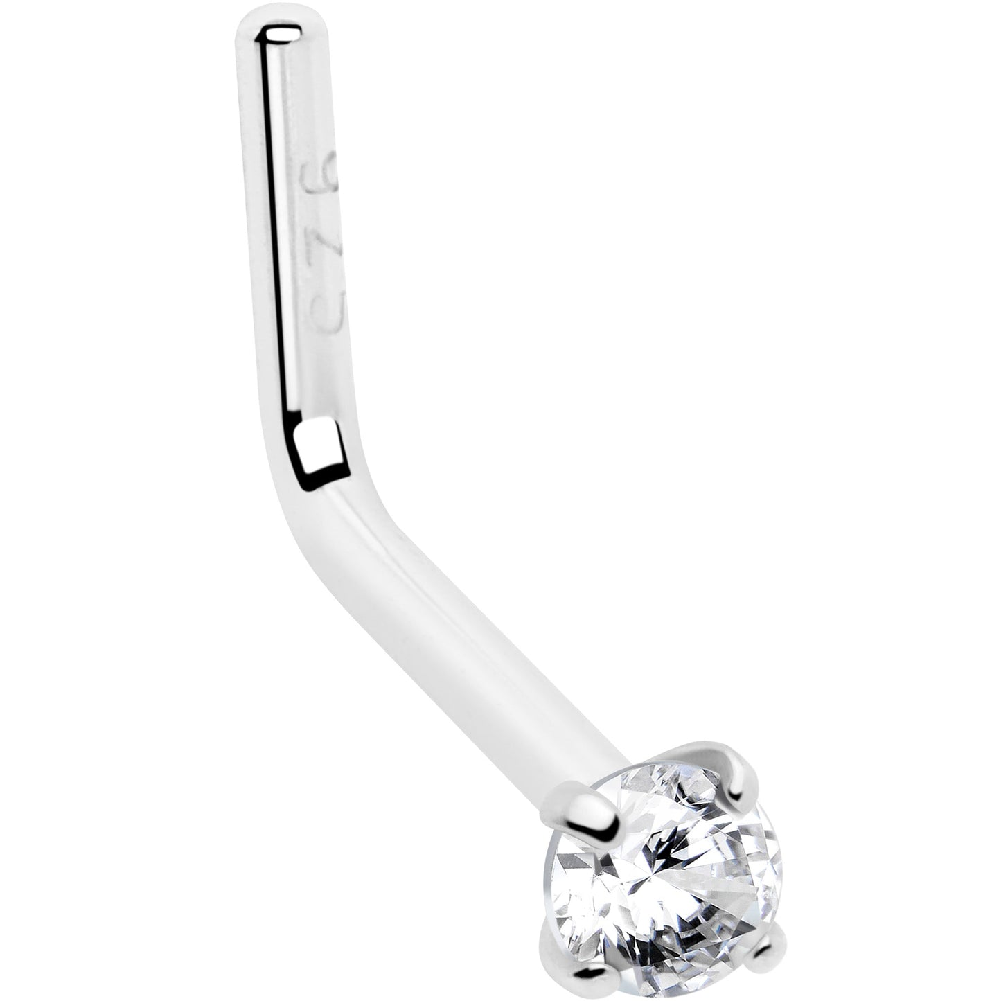 Gold Plated Sterling Silver CZ L-Shape Nose Ring
