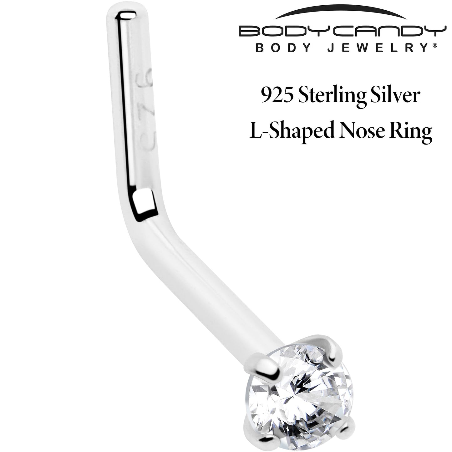 Gold Plated Sterling Silver CZ L-Shape Nose Ring