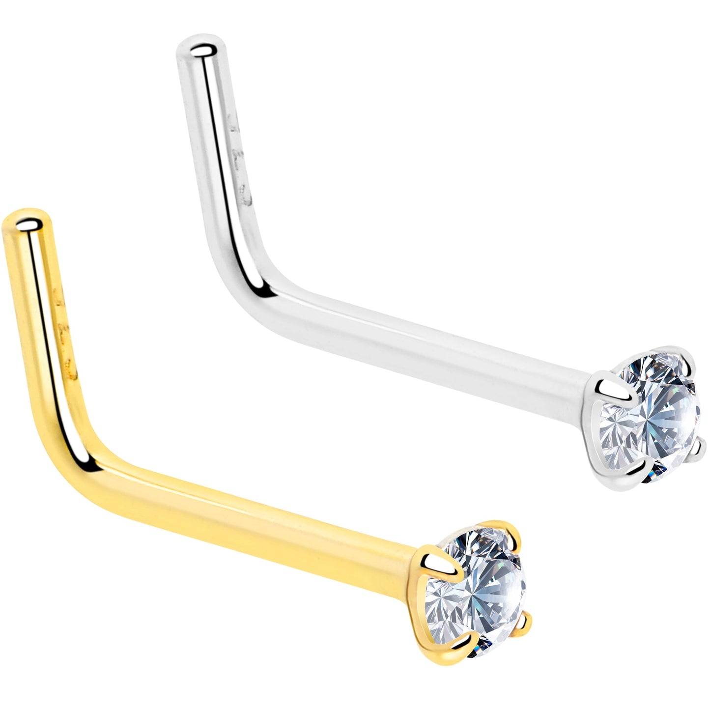 Gold Plated Sterling Silver CZ L-Shape Nose Ring