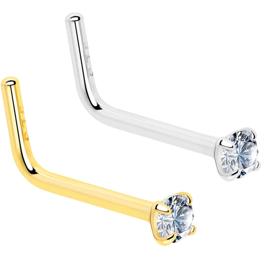 Gold Plated Sterling Silver CZ L-Shape Nose Ring