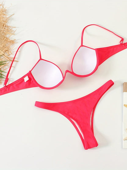 Bikini Push Up Underwire 2 Piece High Cut Swimsuit for Women