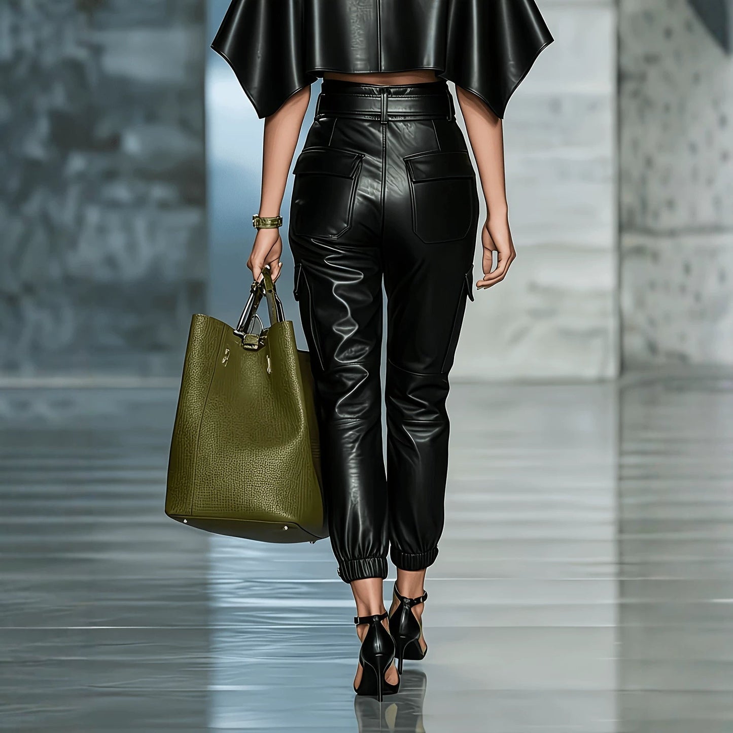 Women's PU Leather Streetwear Pants – Elastic Waist