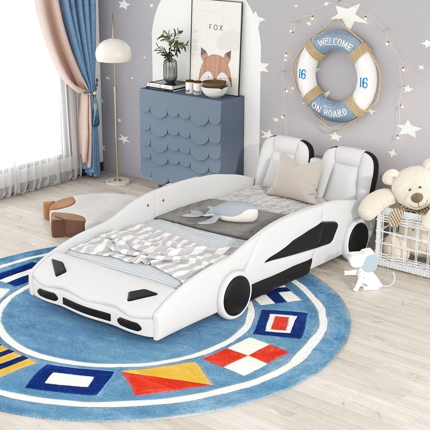 Race Car Shaped Twin Platform Bed With Wheels