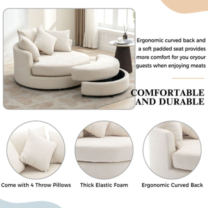 360° Swivel Accent Barrel Chair With Storage Ottoman & 4 Pillows,