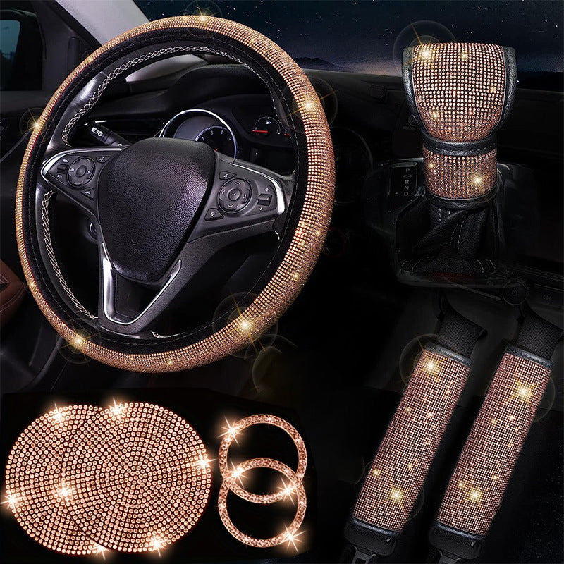 Diamond Set Leather Steering Wheel Cover Rhinestones
