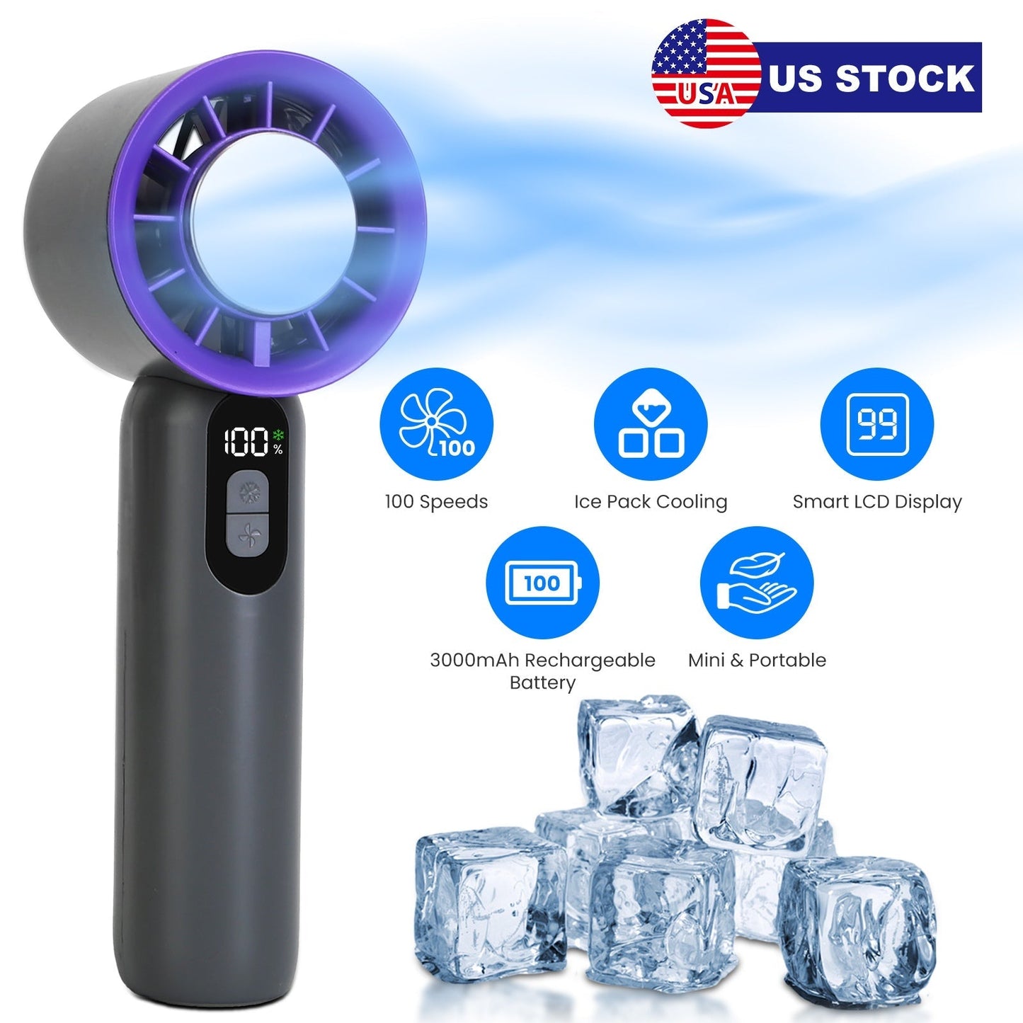 100 Speed Handheld Fan With Ice Cooler