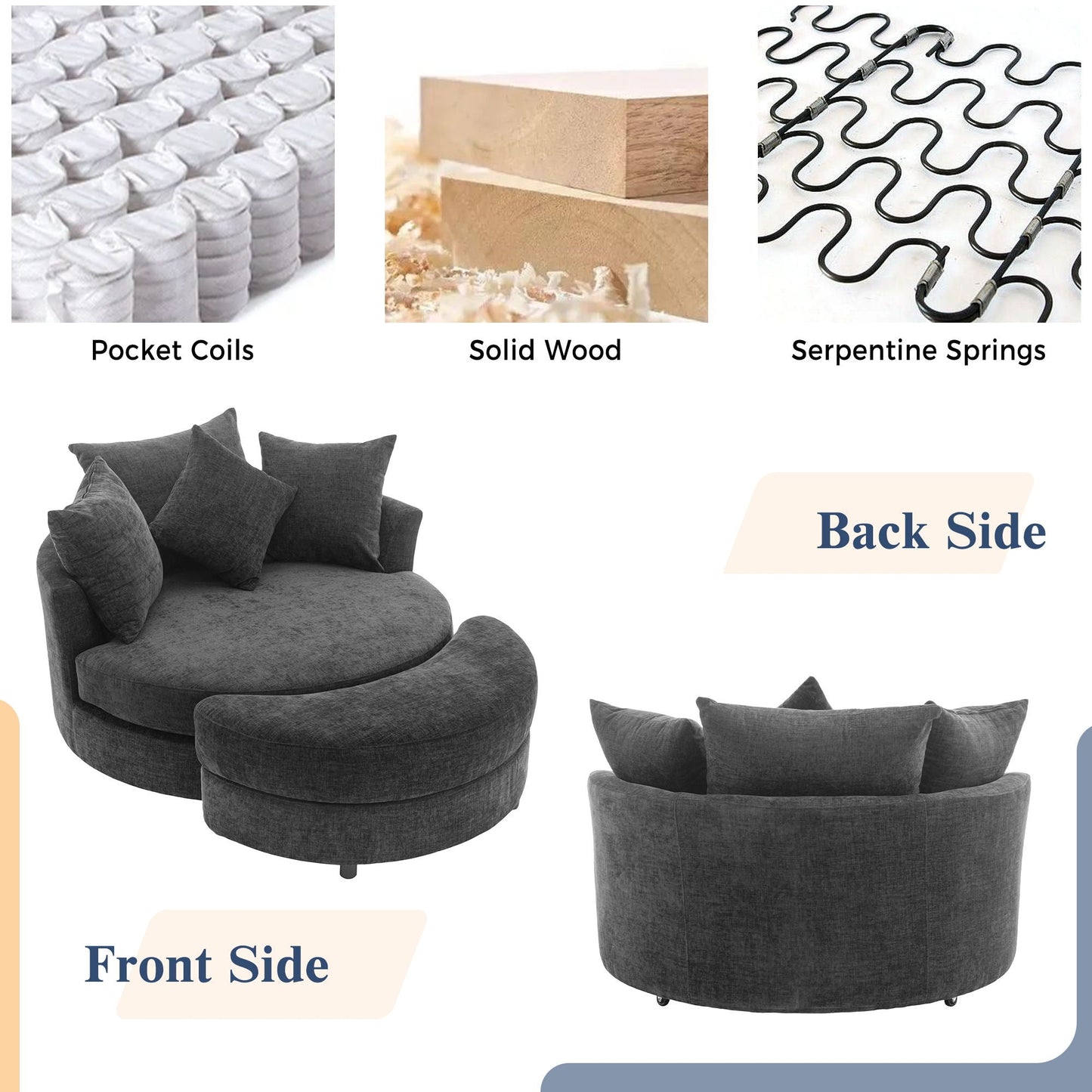 360° Swivel Accent Barrel Chair With Storage Ottoman & 4 Pillows,
