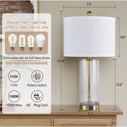 Modern Glam Glass and Metal Table Lamp Set