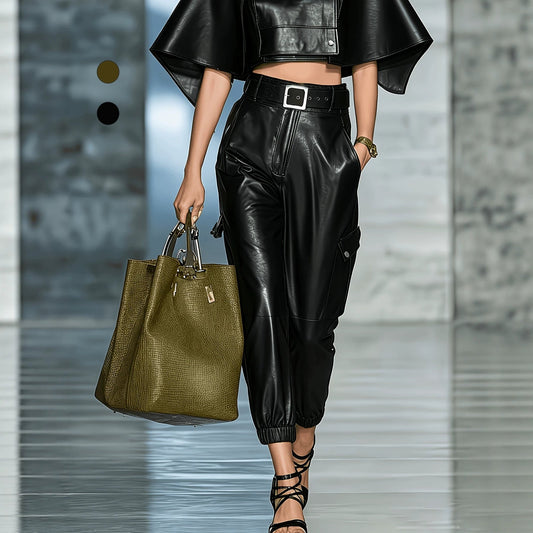 Women's PU Leather Streetwear Pants – Elastic Waist